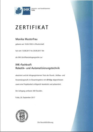 IHK Musterzertifikat IHK Musterzertifikat