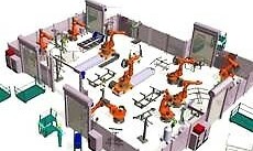 Raum mit Greifarm Robotern Raum mit Greifarm Robotern